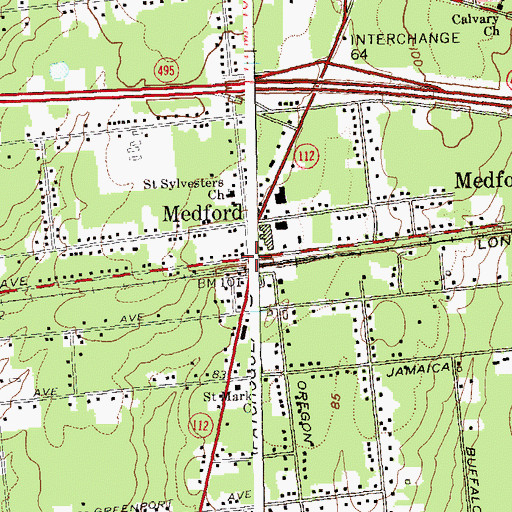 Topographic Map of Medford, NY