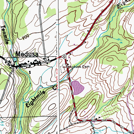Topographic Map of Medusa Cemetery, NY