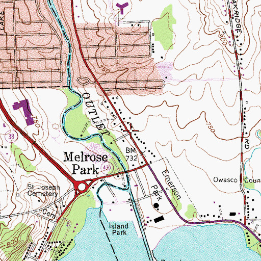 Topographic Map of Melrose Park, NY