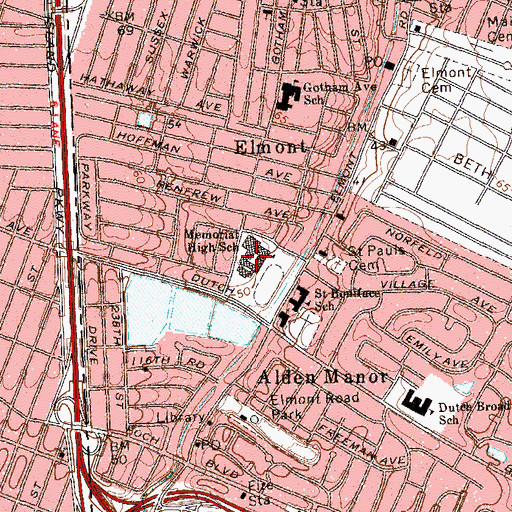 Topographic Map of Elmont Memorial Junior-Senior High School, NY