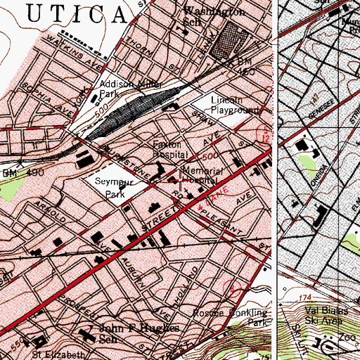Topographic Map of Memorial Hospital (historical), NY