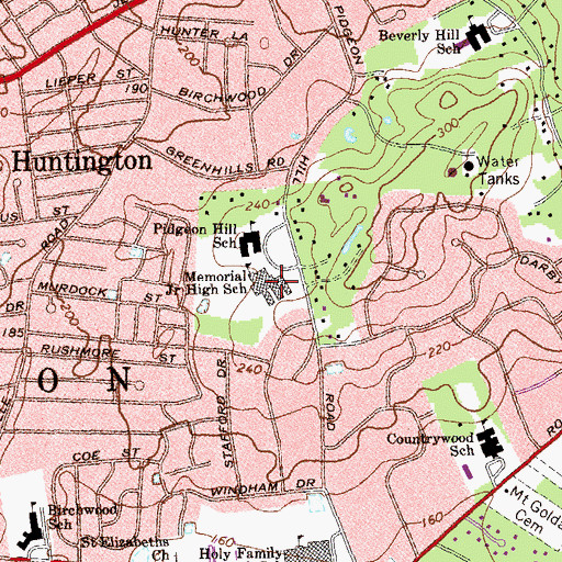 Topographic Map of Memorial Junior High School, NY