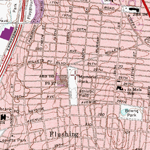 Topographic Map of Memorial Field of Flushing, NY