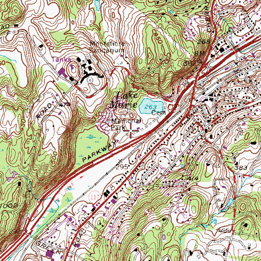 Topographic Map of Bedford Hills Memorial Park, NY