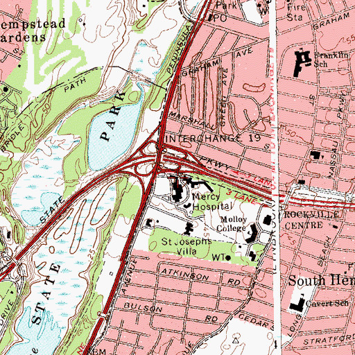 Topographic Map of Mercy Medical Center, NY