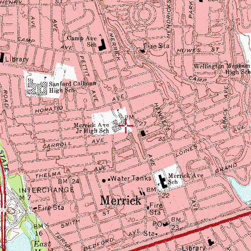 Topographic Map of Merrick Avenue Junior High School, NY