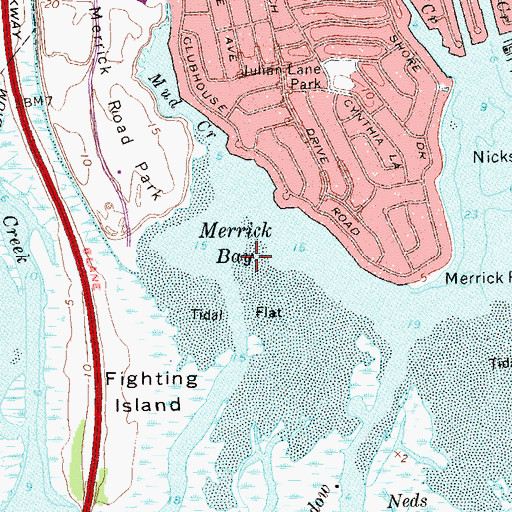 Topographic Map of Merrick Bay, NY