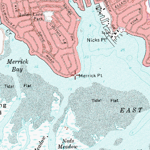 Topographic Map of Merrick Point, NY