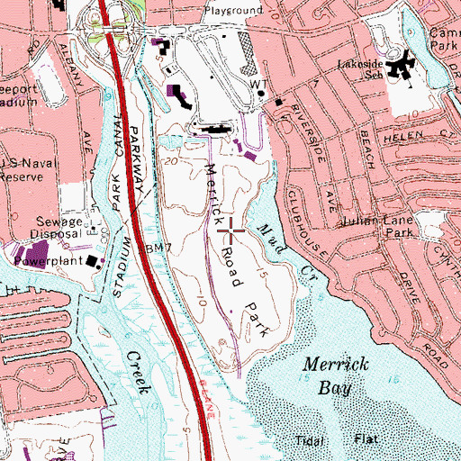 Topographic Map of Merrick Road Park, NY