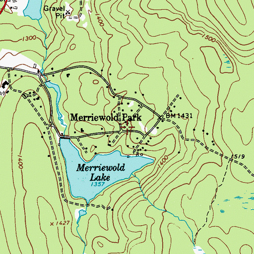 Topographic Map of Merriewold Park, NY