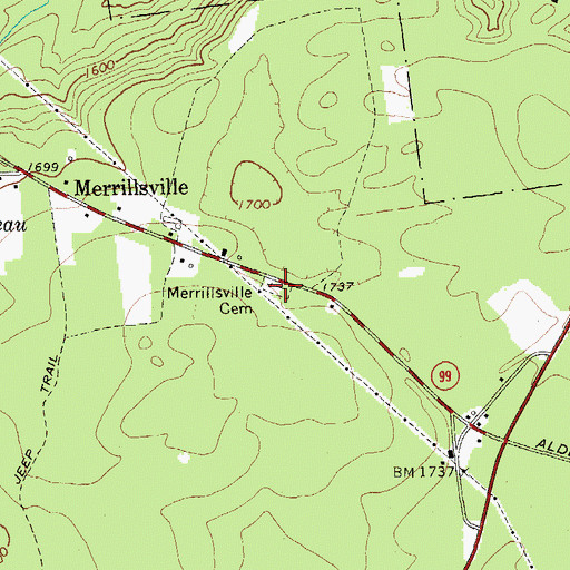 Topographic Map of Merrillsville Cemetery, NY