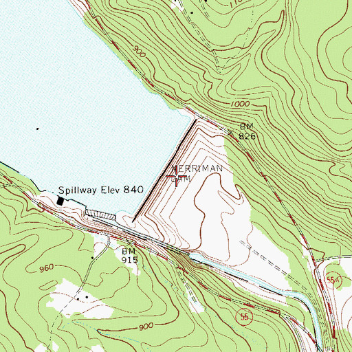 Topographic Map of Merriman Dam, NY