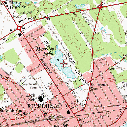Topographic Map of Merritts Pond, NY