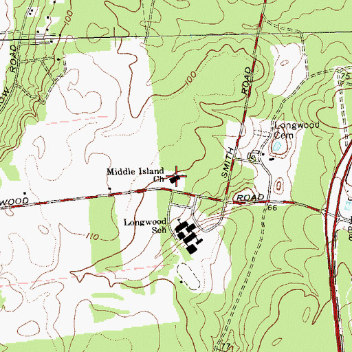 Topographic Map of Middle Island Presbyterian Church, NY