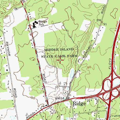 Topographic Map of Middle Island State Game Farm, NY