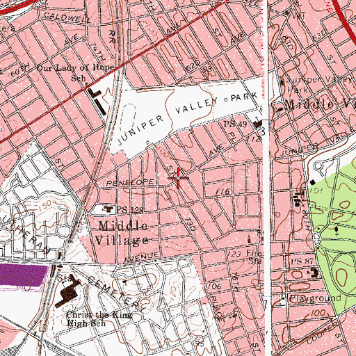 Topographic Map of Middle Village, NY