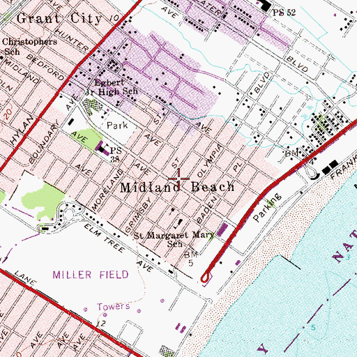 Topographic Map of Midland Beach, NY