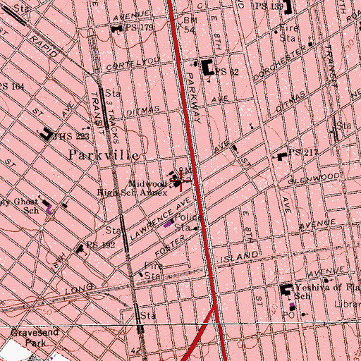 Topographic Map of Midwood High School Annex (historical), NY