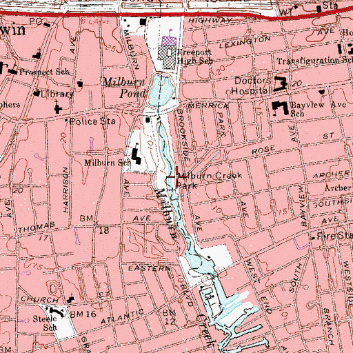 Topographic Map of Milburn Creek Park, NY
