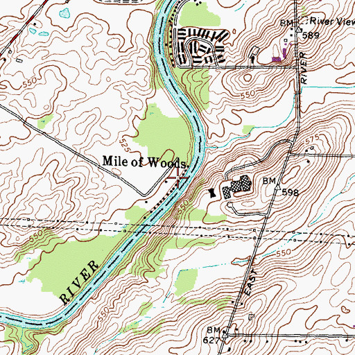 Topographic Map of Mile of Woods, NY