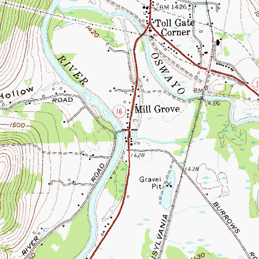 Topographic Map of Mill Grove, NY
