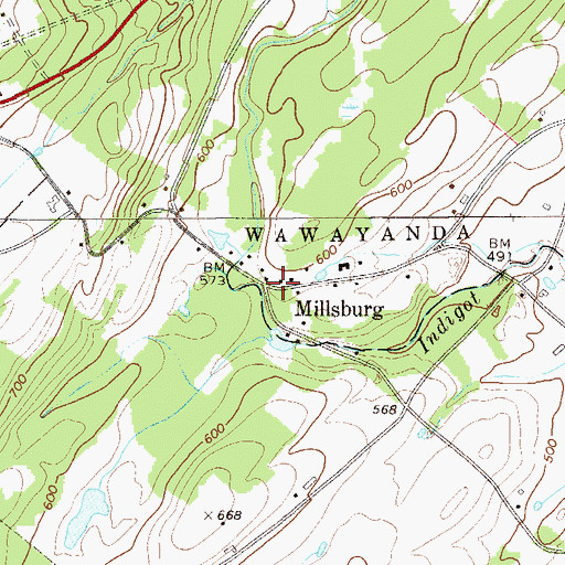 Topographic Map of Millsburg, NY