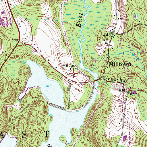 Topographic Map of Milltown Cemetery, NY