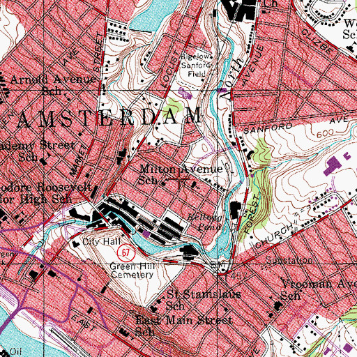 Topographic Map of Milton Avenue School, NY