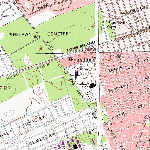 Topographic Map of Milton L Olive Middle School, NY