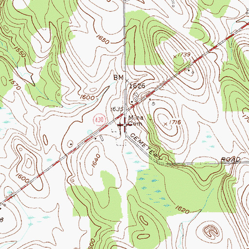 Topographic Map of Mina Cemetery, NY