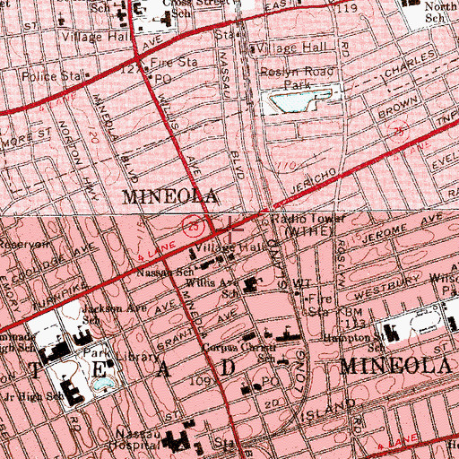 Topographic Map of Mineola, NY