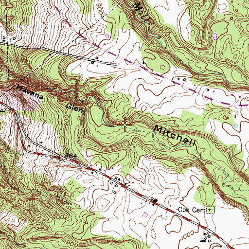 Topographic Map of Mitchell Hollow, NY
