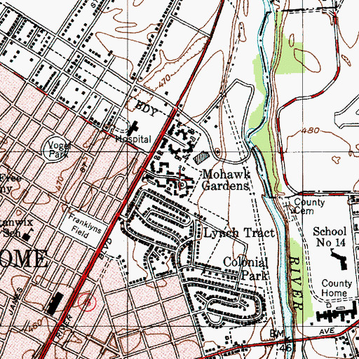 Topographic Map of Mohawk Gardens, NY