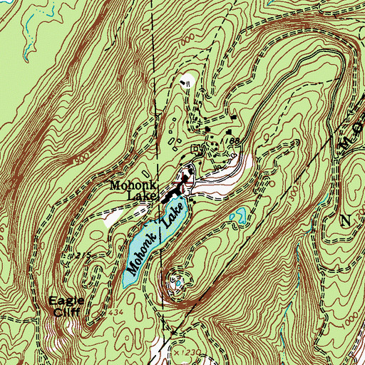 Topographic Map of Mohonk Lake, NY