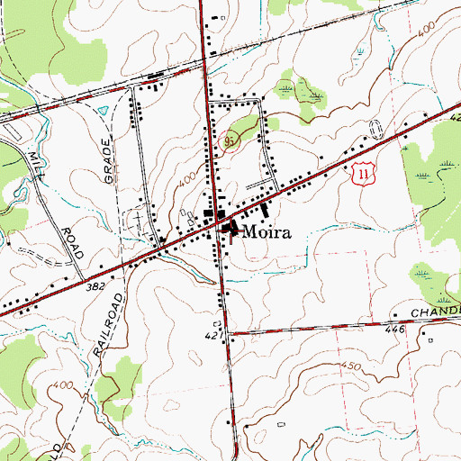 Topographic Map of Moira, NY