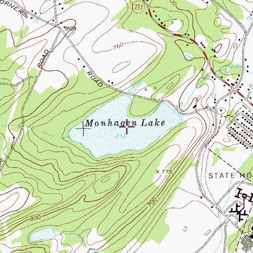 Topographic Map of Monhagen Lake, NY