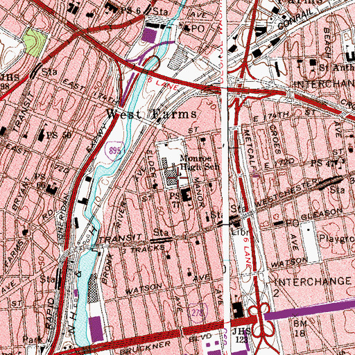 Topographic Map of Monroe High School, NY