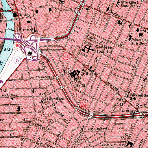 Topographic Map of James Monroe High School, NY
