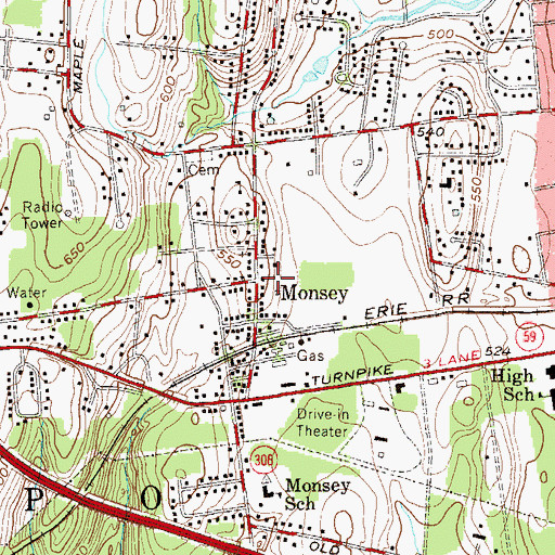 Topographic Map of Monsey, NY