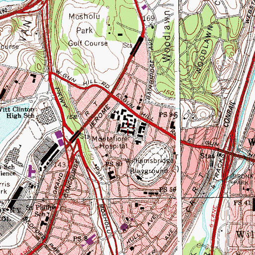 Topographic Map of Montefiore Medical Center West Campus Moses Division Hospital, NY