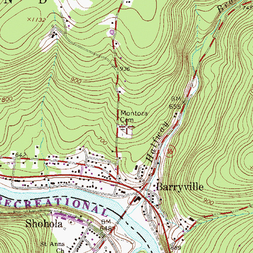 Topographic Map of Montoza Cemetery, NY