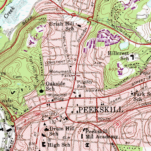 Topographic Map of Monument Park, NY