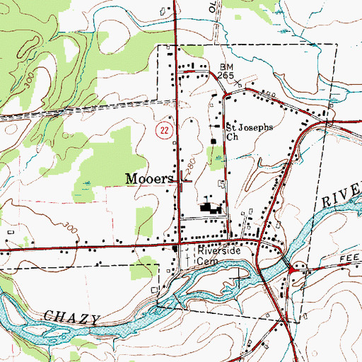 Topographic Map of Mooers, NY