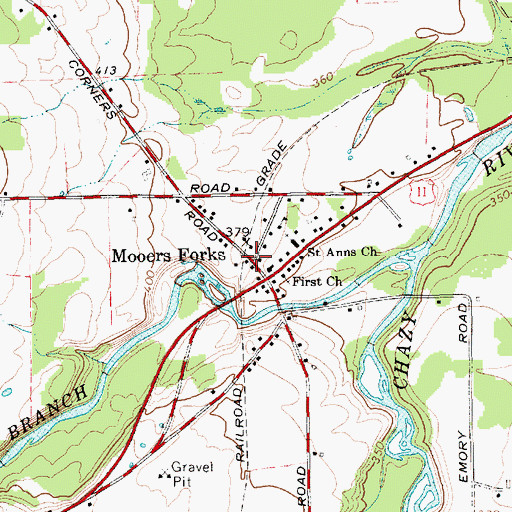Topographic Map of Mooers Forks, NY