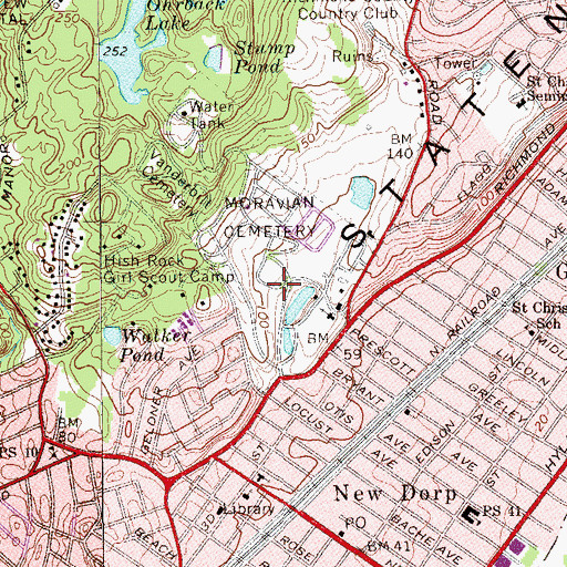 Topographic Map of Moravian Cemetery, NY