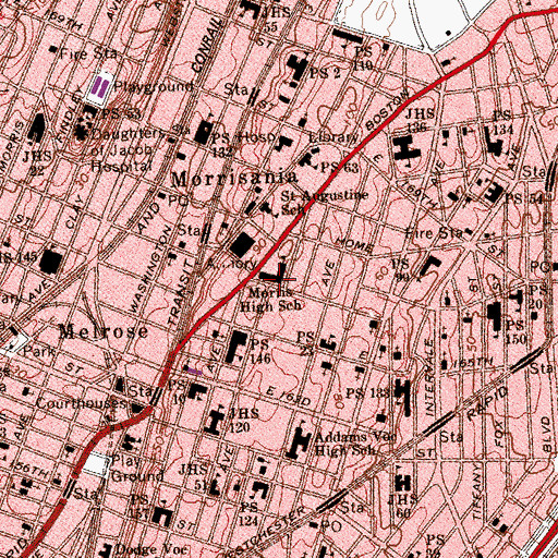 Topographic Map of Morris High School (historical), NY