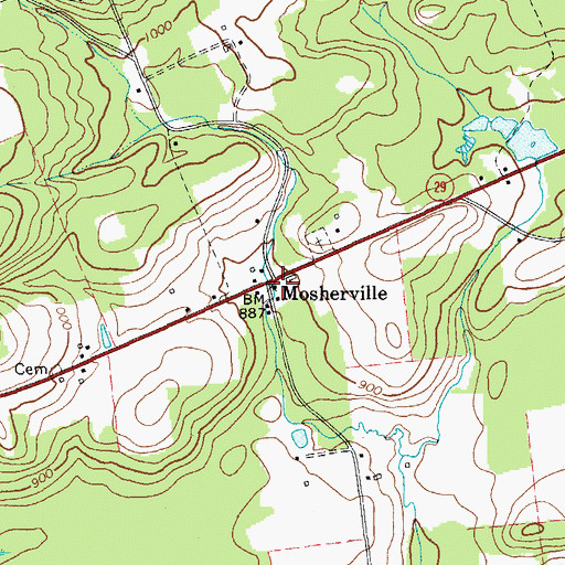 Topographic Map of Mosherville, NY