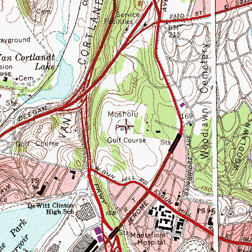 Topographic Map of Mosholu Park, NY