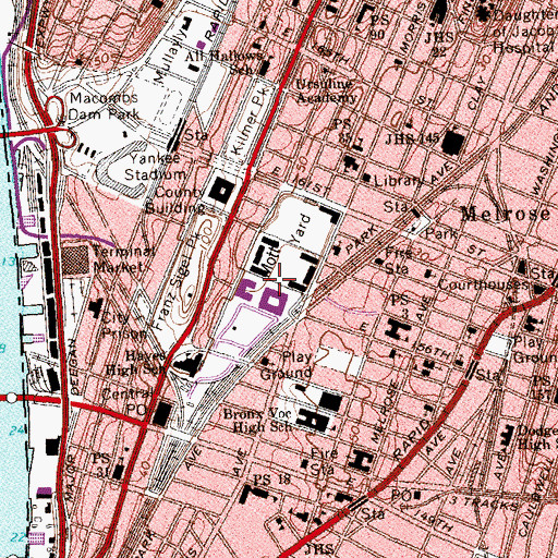 Topographic Map of Mott Yard, NY