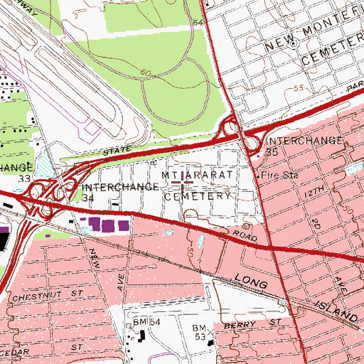 Topographic Map of Mount Ararat Cemetery, NY